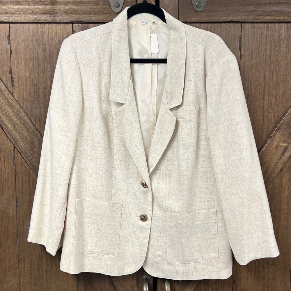 Unbranded Classic Linen Blazer with Gold Buttons Neutral Light Beige Size 40